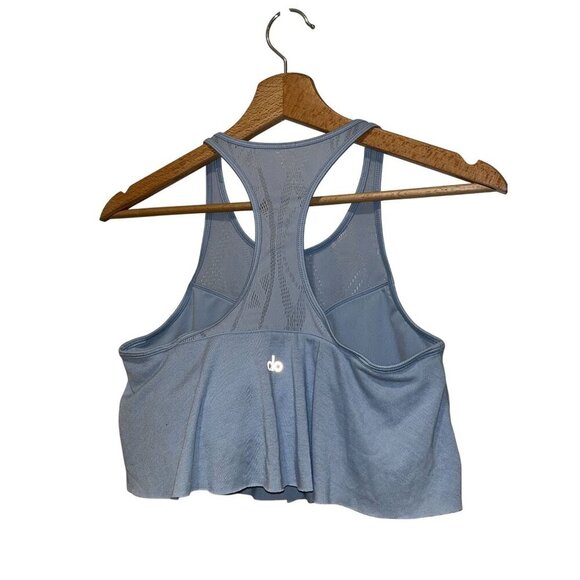 Alo Light Blue Polyester Racerback Flowy Cropped Tank Top Women's Size S - Picture 2 of 6